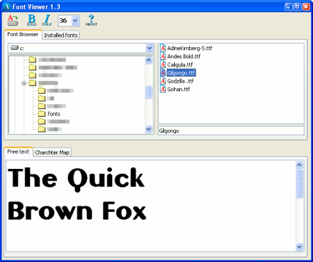FontViewer screenshot - Browsing for fonts